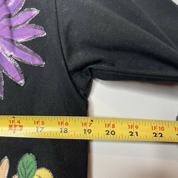 Silkscapes Hand Painted Black Floral Cardigan Size Medium Cotton - Picture 6 of 7